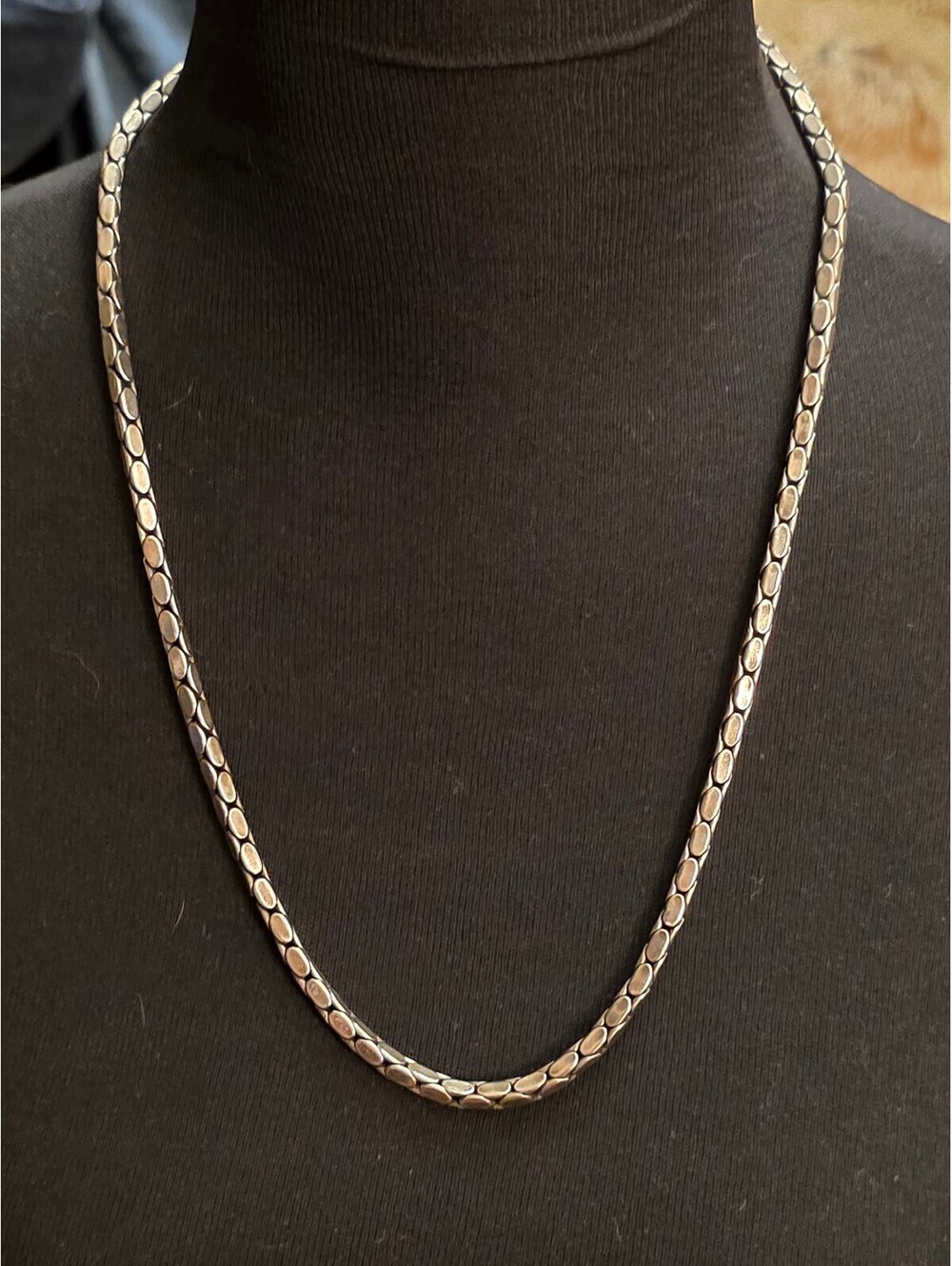 Heavy Vintage Silver Tone Textured Snake Mesh Chain Necklace